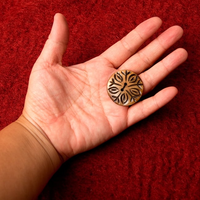 水牛の角ボタン[5個セット] - 約3.3cm - 白・丸 4 - 手に持つとこのくらいのサイズ感です。