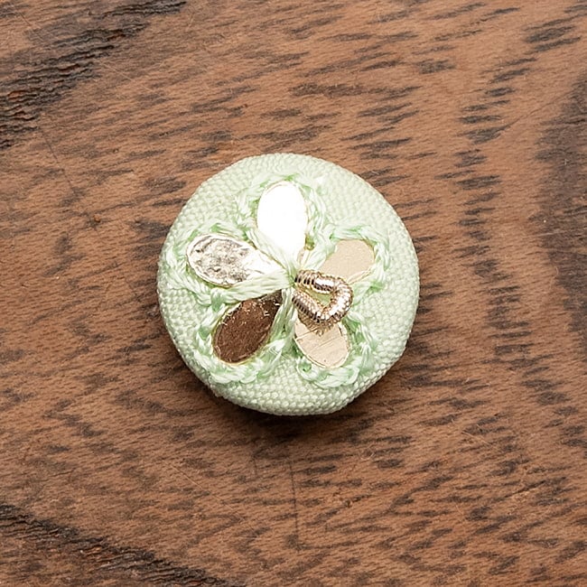 【6個入】インドの小さなくるみボタン　キラキラお花 5 - No.2　ミント
