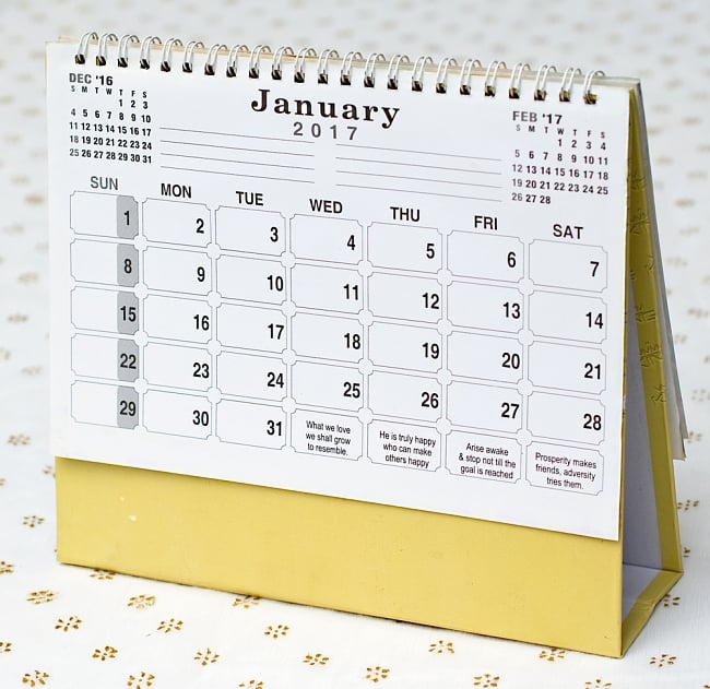 【2017年度版】インドの卓上カレンダー Madhuri Jodi 5 - 裏面はシンプルです。スケジュールなどを書き込めるようになっています。