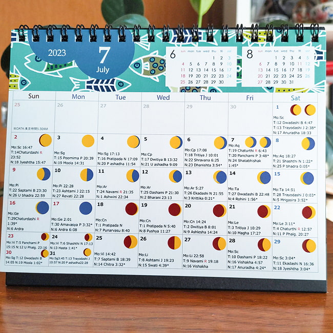 【2023年度版】インド月暦　卓上カレンダー 若山ゆりこ 2 - 月齢が書いてあります。