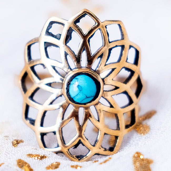 天然石が入ったチャクラリング　サハスラーラ 9 - ターコイズ(イミテーション)