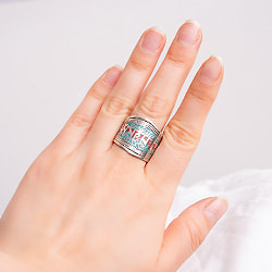 チベットの聖なるモチーフ　ホワイトメタルリング【全8デザイン・フリーサイズ】 - サブ5