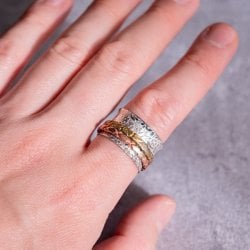 〔アソート〕くるくる回る　インド占星術のリング 指輪 回転リング2連(ID-CPRG-332)