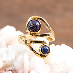 【安心のフリーサイズ】インド伝統　天然石のゴールドリング - サブ2