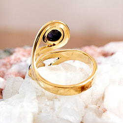 【安心のフリーサイズ】インド伝統　天然石のゴールドリング - サブ4