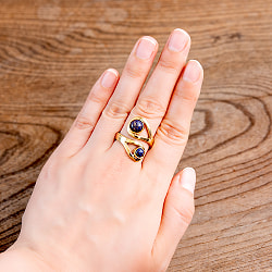 【安心のフリーサイズ】インド伝統　天然石のゴールドリング - サブ5