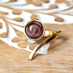 【安心のフリーサイズ】インド伝統　天然石のゴールドリング - サブ2