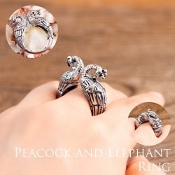 【安心のフリーサイズ】大ぶりな孔雀 象 リング