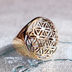 シードオブライフ ブラスリング 生命の種 神聖幾何学模様の指輪 - サブ2