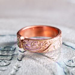 更紗デザイン　インドの純銅製リング 指輪　フリーサイズ(22号以上)　アーユルヴェーダやプージャで人気の銅 - サブ4