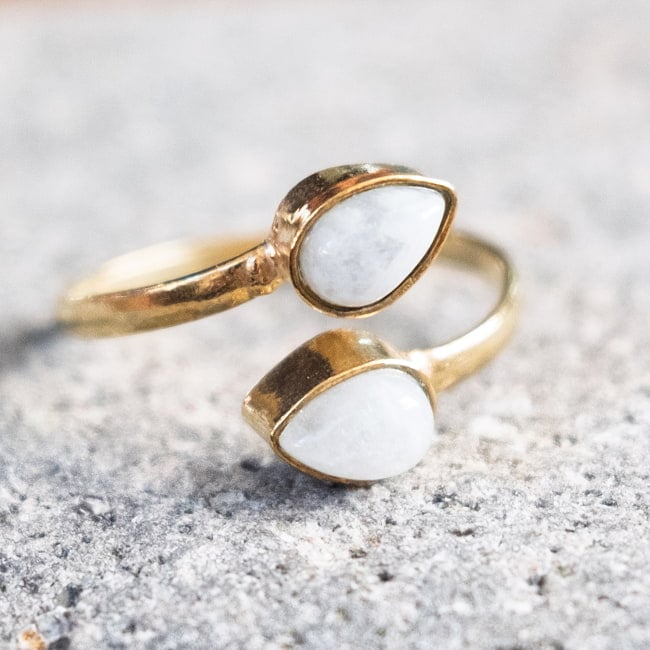 【嬉しいフリーサイズ】天然石のシンプルリング-雫 11 - 2：ムーンストーン