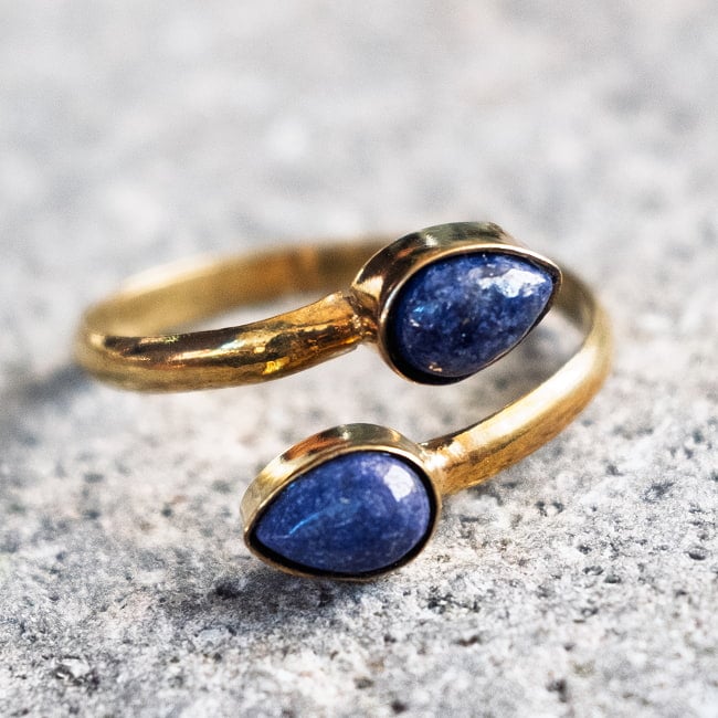 【嬉しいフリーサイズ】天然石のシンプルリング-雫 13 - 4：ラピスラズリ