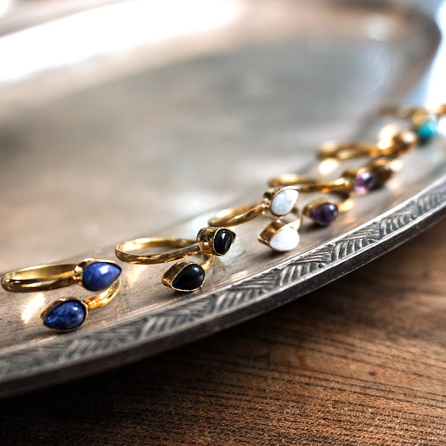 【嬉しいフリーサイズ】天然石のシンプルリング-雫 9 - 色違いで集めたくなる可愛らしさ