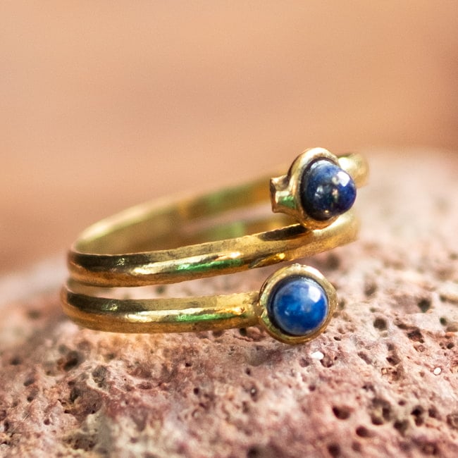 【嬉しいフリーサイズ】天然石のシンプルリング-ダブル 14 - 