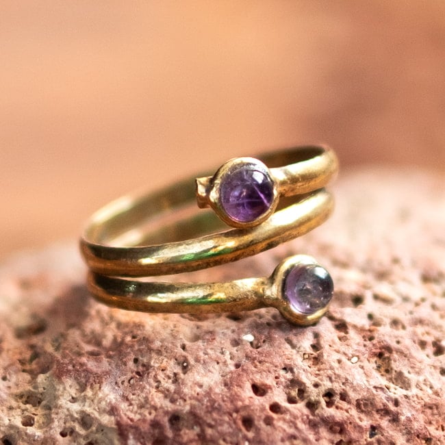 【嬉しいフリーサイズ】天然石のシンプルリング-ダブル 15 - 