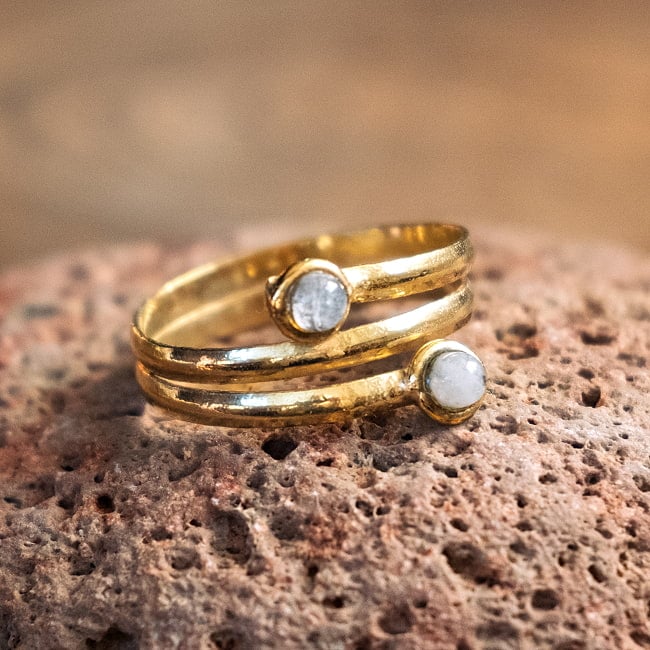 【嬉しいフリーサイズ】天然石のシンプルリング-ダブル 9 - 1：ムーンストーン