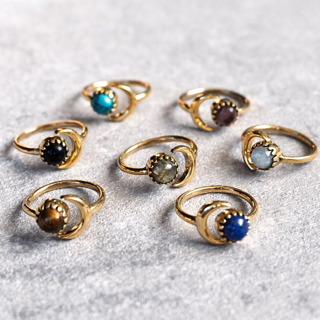 【嬉しいフリーサイズ】天然石のシンプルリング-ムーン＆サン 8 - 色違いで集めたくなる可愛らしさ