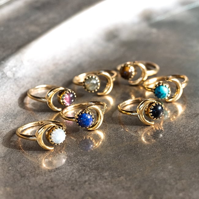 【嬉しいフリーサイズ】天然石のシンプルリング-ムーン＆サン 9 - キラキラの輝きが美しいです