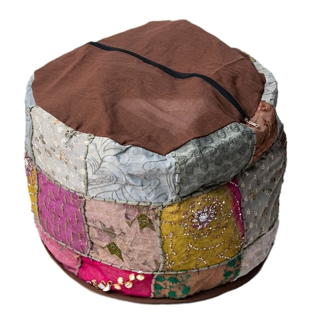 インド・プフ パッチワーク円筒形クッションカバー - エンジ の通販