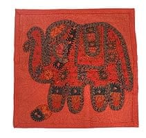 象さんモチーフの手縫いクッションカバー 【濃オレンジ】の商品写真