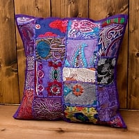  【ラジャスタン刺繍】クッションカバー 紫系アソートの商品写真