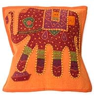 象さんモチーフの手縫いクッションカバー 【オレンジ】の商品写真