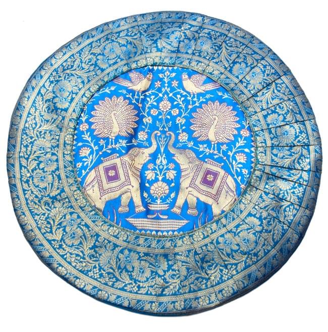 ゴールド刺繍の円形クッションカバー【緑色&青色】 6 - 選択の【青系】はこちらになります。