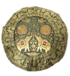 ゴールド刺繍の円形クッションカバー【緑色&青色】の商品写真