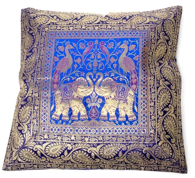 ゴールド刺繍の角型クッションカバー【青色】 の通販 - TIRAKITA.COM