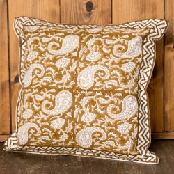 ウッドブロックのペイズリーと花柄クッションカバー - サブ3