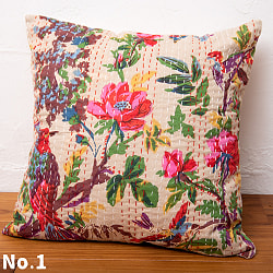 カンタ刺繍とウッドブロックプリントのクッションカバー - サブ2