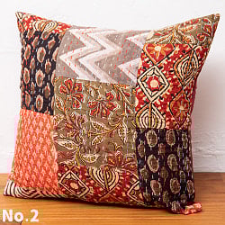 カンタ刺繍とウッドブロックプリントのクッションカバー - サブ3