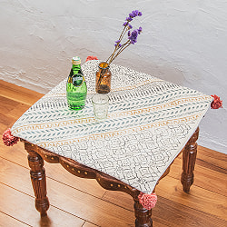 帆布織りコットンとウッドブロックプリントの 大判クッションカバー 49cm x 49cm - サブ2