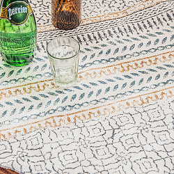 帆布織りコットンとウッドブロックプリントの 大判クッションカバー 49cm x 49cm - サブ3