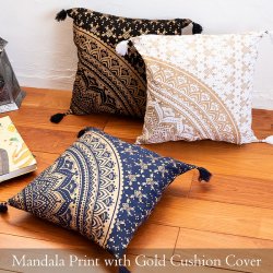ゴールド曼荼羅プリントのクッションカバー(ID-CSCV-398)