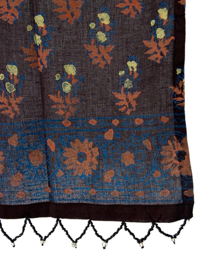 インドのコットンカフェカーテン【花柄】 - 黒 3 - 縁部分の写真になります