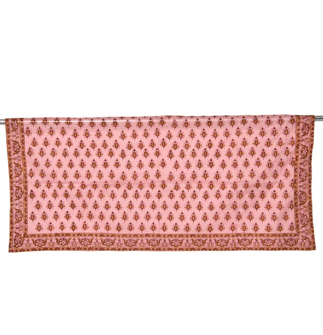 【裏地付き】インドのコットンカフェカーテン【伝統模様】 - ペールピンクの写真