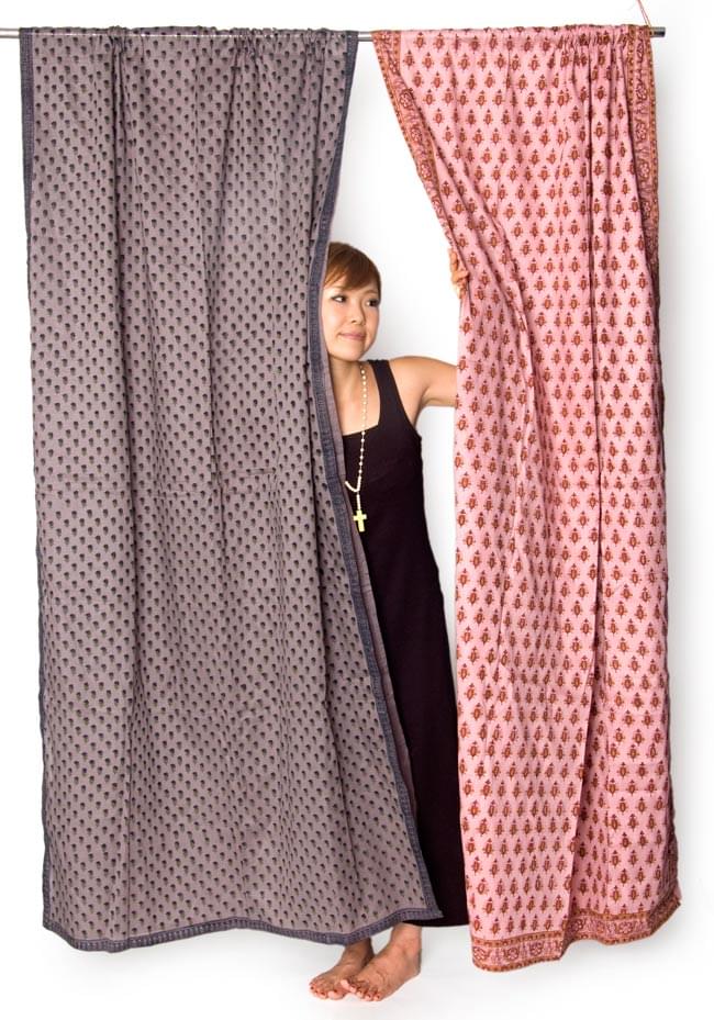 ＊インド布＊カーテン＊ インドのコットンカーテン【花柄】 - 青&紫&黄色系 の通販 - TIRAKITA.COM