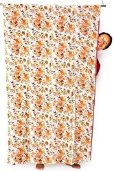 【裏地付き】インドのコットンカーテン【花柄】 - アプリコット&黄色系の商品写真