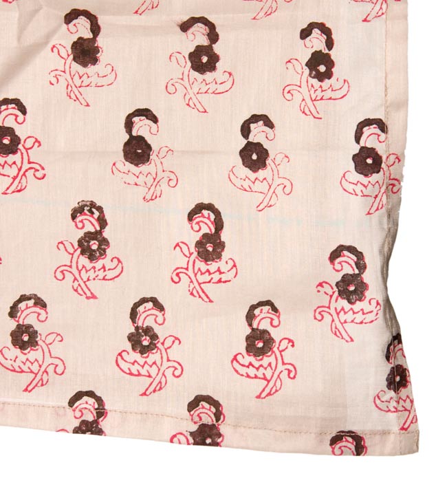 【裏地付き】インドのコットンカーテン【花柄】 - ライトベージュ 3 - 縁部分の写真になります