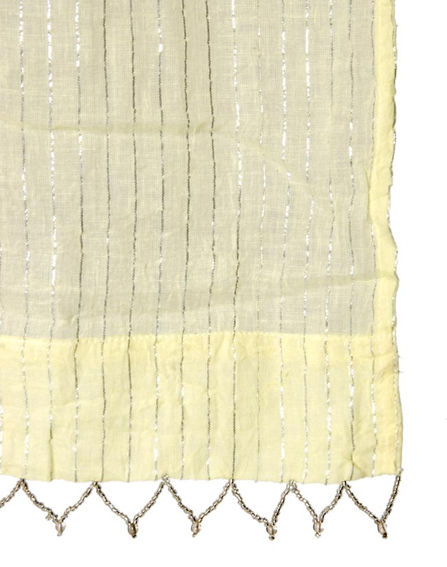インドのコットンのれん【ラメライン入り】 - ライト・クリーム 3 - 縁部分の写真になります
