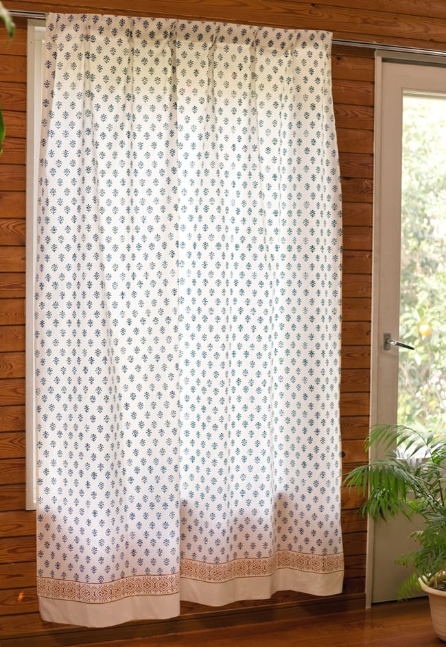カーテン インド のれん インド綿 〔100cm×200cm〕インドの木版染め