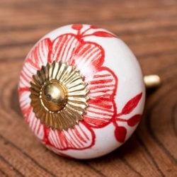 アジアンデザインの取っ手 陶器のプルノブ(ドアノブ)〔約4cm〕(ID-DOOR-101)