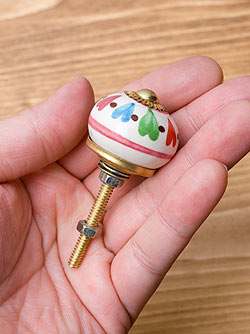 アジアンデザインの取っ手 陶器のプルノブ(ドアノブ)〔約3.2cm〕 - サブ4