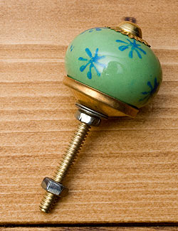 アジアンデザインの取っ手 陶器のプルノブ(ドアノブ)〔約4.7cm〕 - サブ2