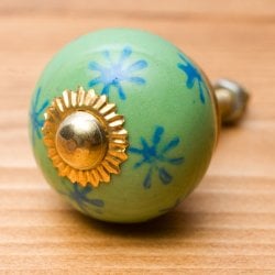アジアンデザインの取っ手 陶器のプルノブ(ドアノブ)〔約4.7cm〕(ID-DOOR-115)