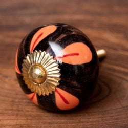 アジアンデザインの取っ手 陶器のプルノブ(ドアノブ)〔約4cm〕(ID-DOOR-118)