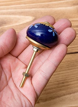 アジアンデザインの取っ手 陶器のプルノブ(ドアノブ)〔約3.3cm〕 - サブ4