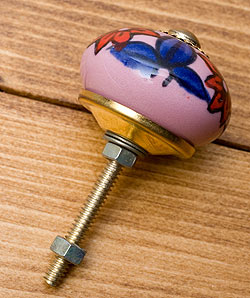 アジアンデザインの取っ手 陶器のプルノブ(ドアノブ)〔約4.2cm〕 - サブ2