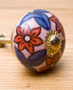 アジアンデザインの取っ手 陶器のプルノブ(ドアノブ)〔約4.2cm〕 - サブ3